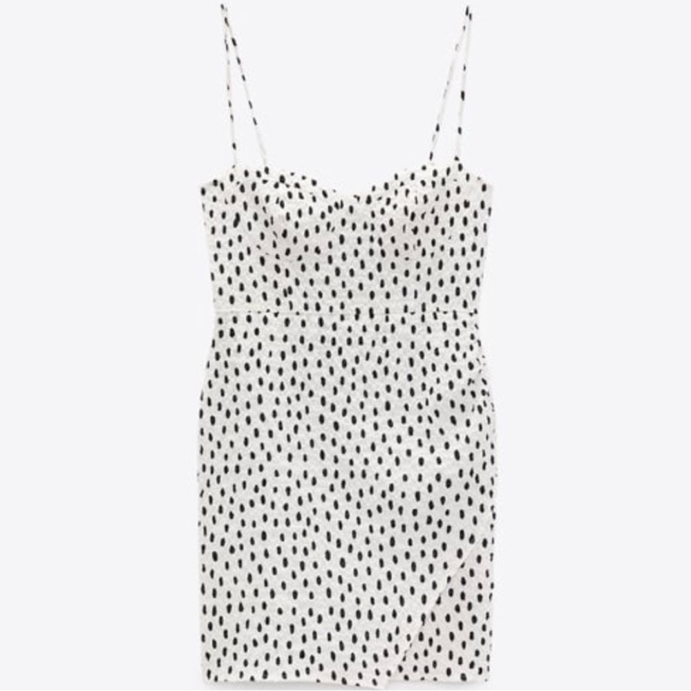 Zara Polka Dot MINI Dress Size S, Black Dots on White - Picture 3 of 5